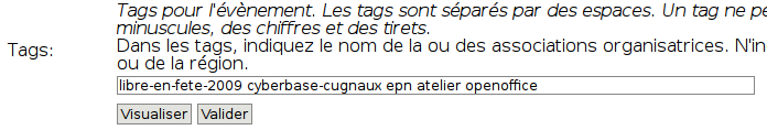 Capture d'écran de la saisie dans l'Agenda du Libre pour un
EPN