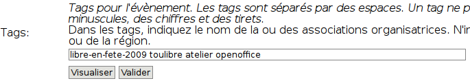 Capture
d'écran de la saisie dans l'Agenda du Libre